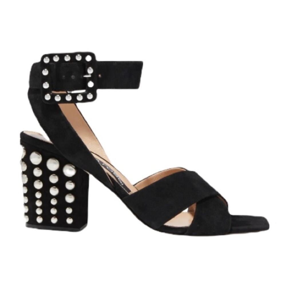 New Sergio Rossi Heels Elettra Studded Block Heel Suede Sandals size 36.5/ US 6